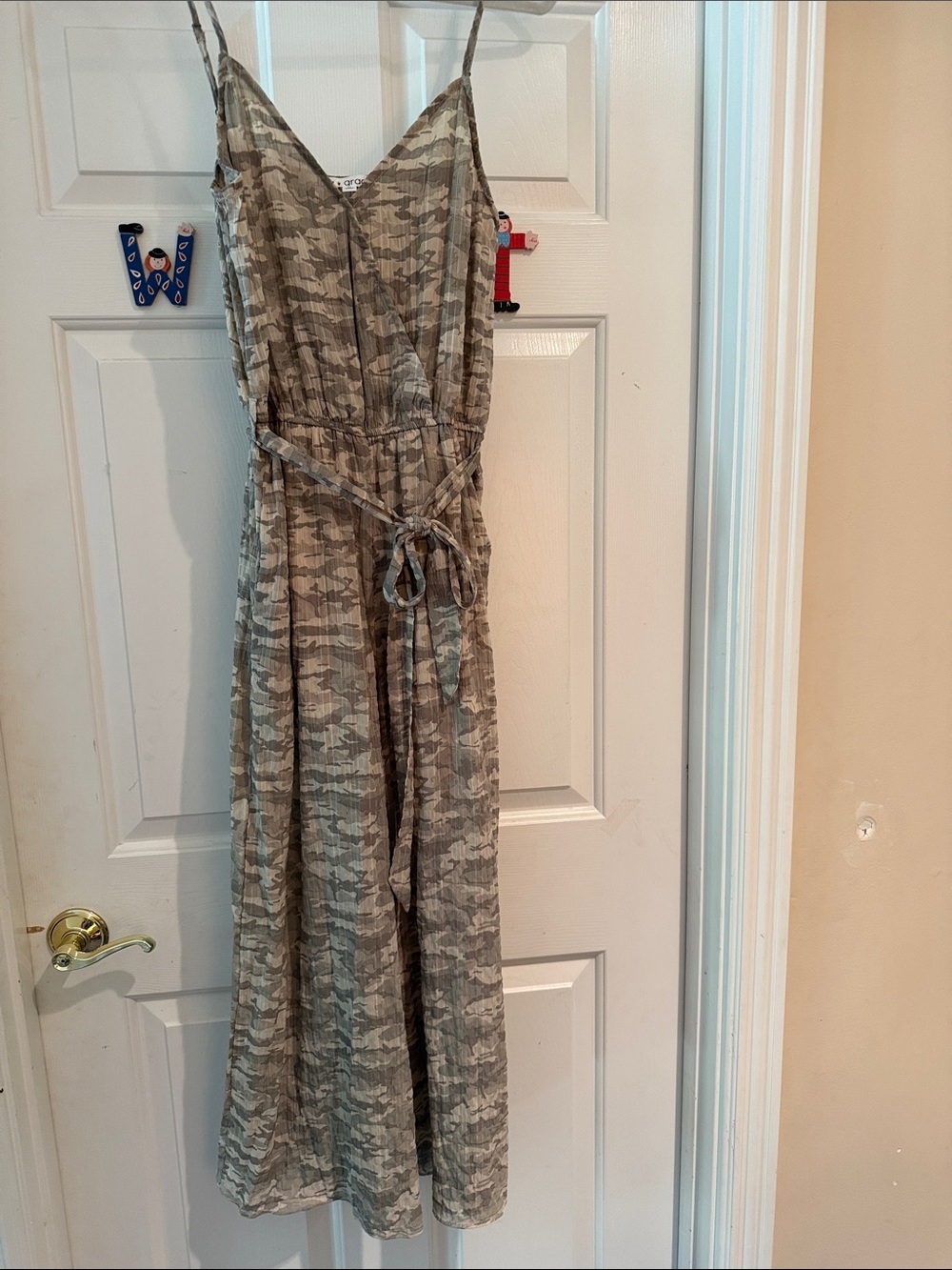Sleeveless Camo-Print Wide-Leg Jumpsuit with Tie Waist - Olive Camo NWOT